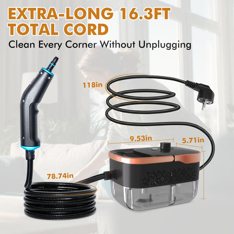 Enromted steam cleaner refreshes car interiors without chemicals.