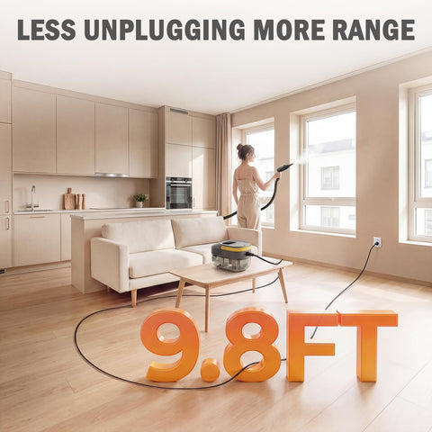Entalva steam cleaner on upholstery for safe fabric refresh and deodorizing.