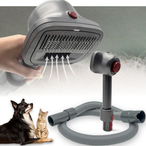 ENUKYCOM pet hair grooming brush on Dyson V7-V15, efficiently capturing fur during grooming.