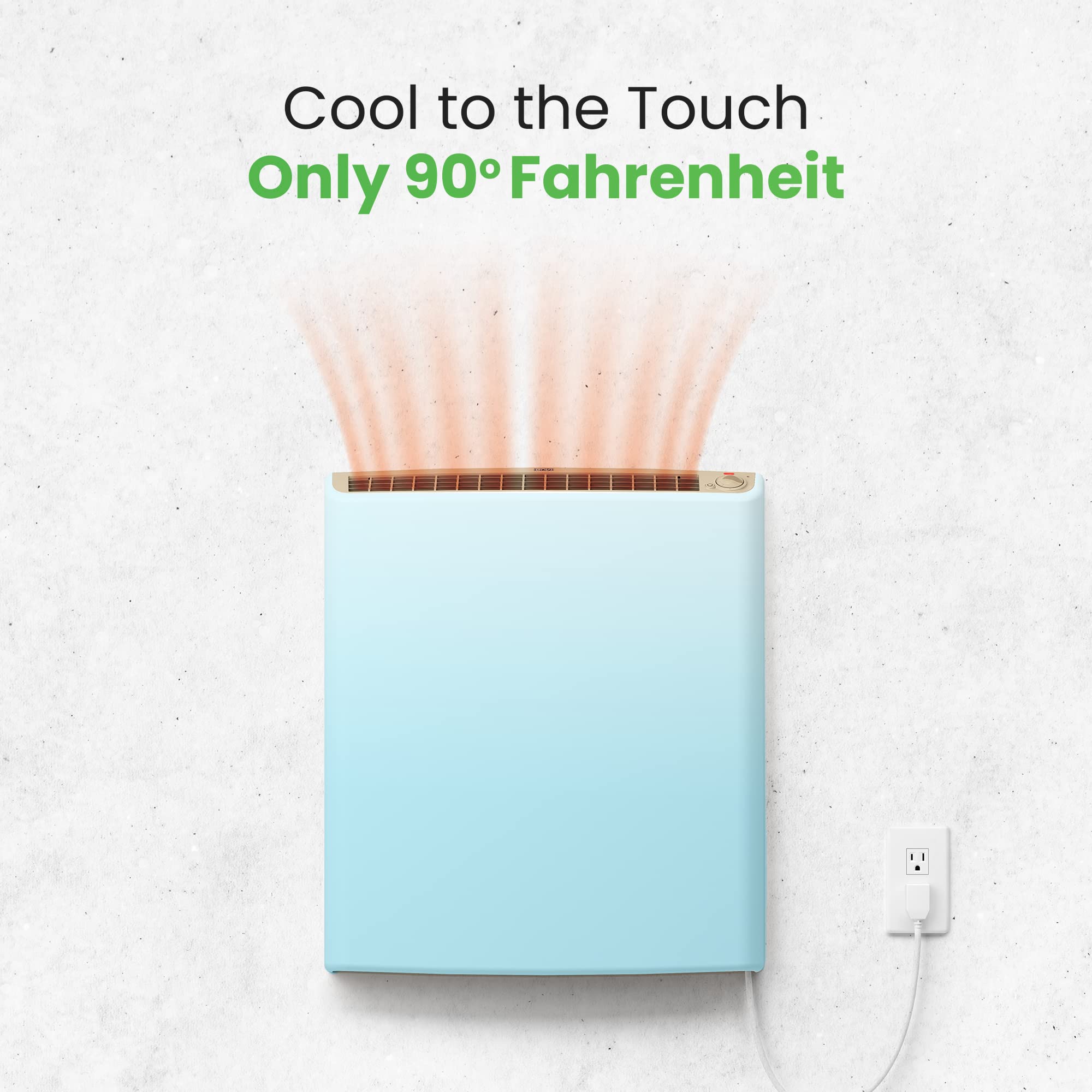ENVI plug-in wall heater 2-inch thickness, slim profile saves space.