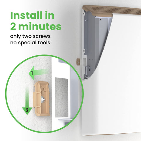 ENVI plug-in wall heater controls top, easy access for quick adjustments.