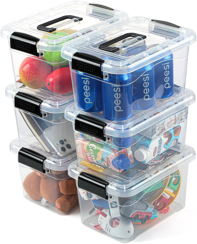 EOENVIVS 7-Quart clear storage bin front view for easy item locating.