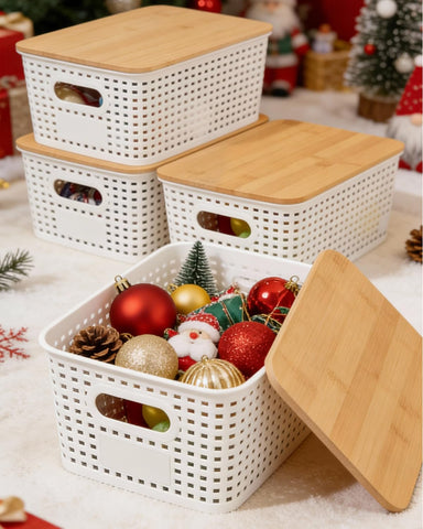 EOENVIVS bamboo-lid basket used for toy storage in living room