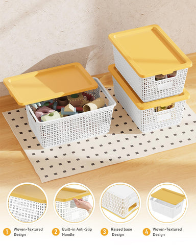 EOENVIVS bins on shelves illustrate right-size design for medicine cabinets and office supplies.