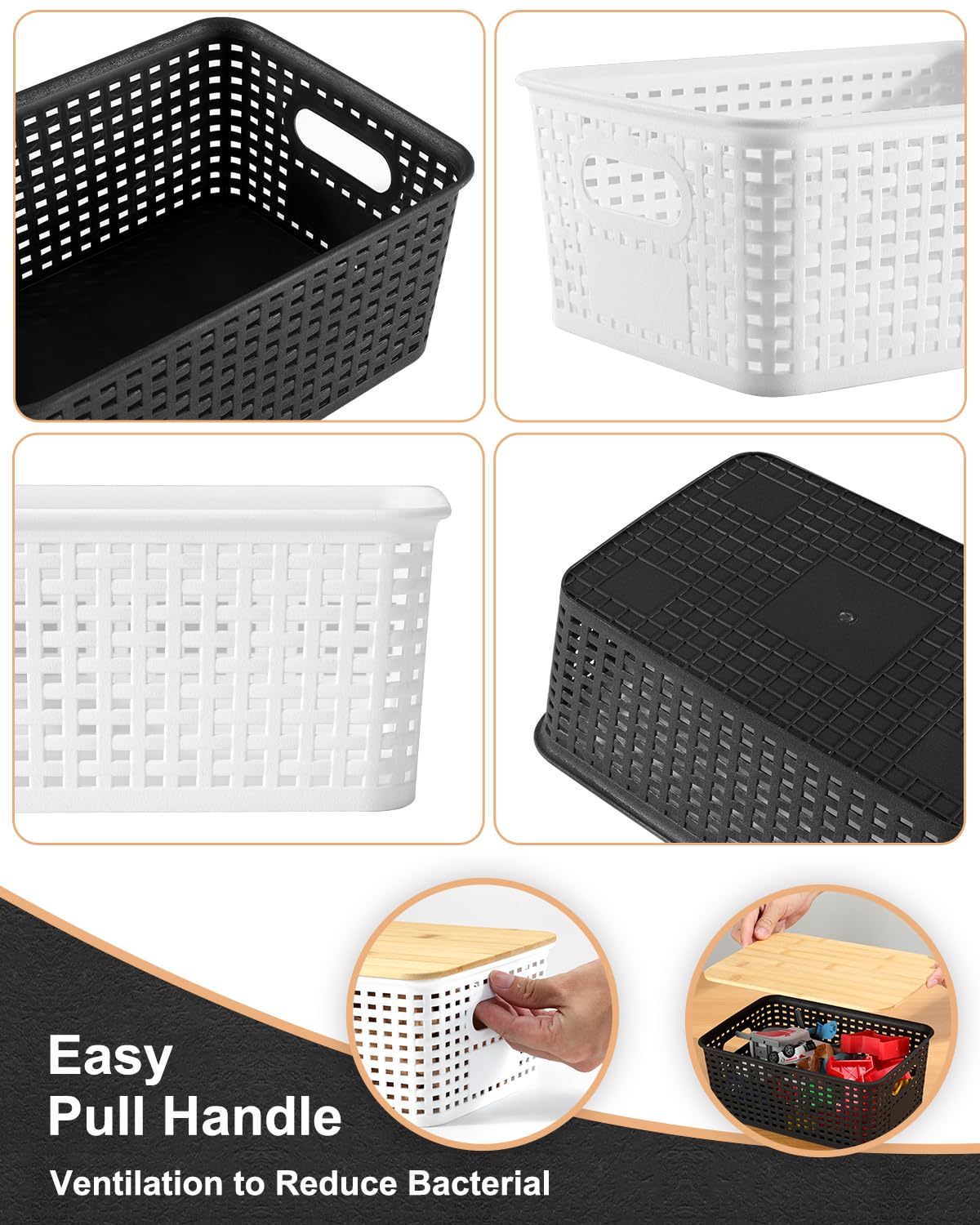 EOENVIVS pantry basket with bamboo lid keeping items neat and accessible