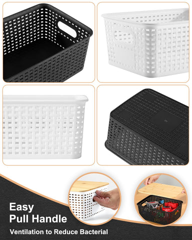 EOENVIVS pantry basket with bamboo lid keeping items neat and accessible