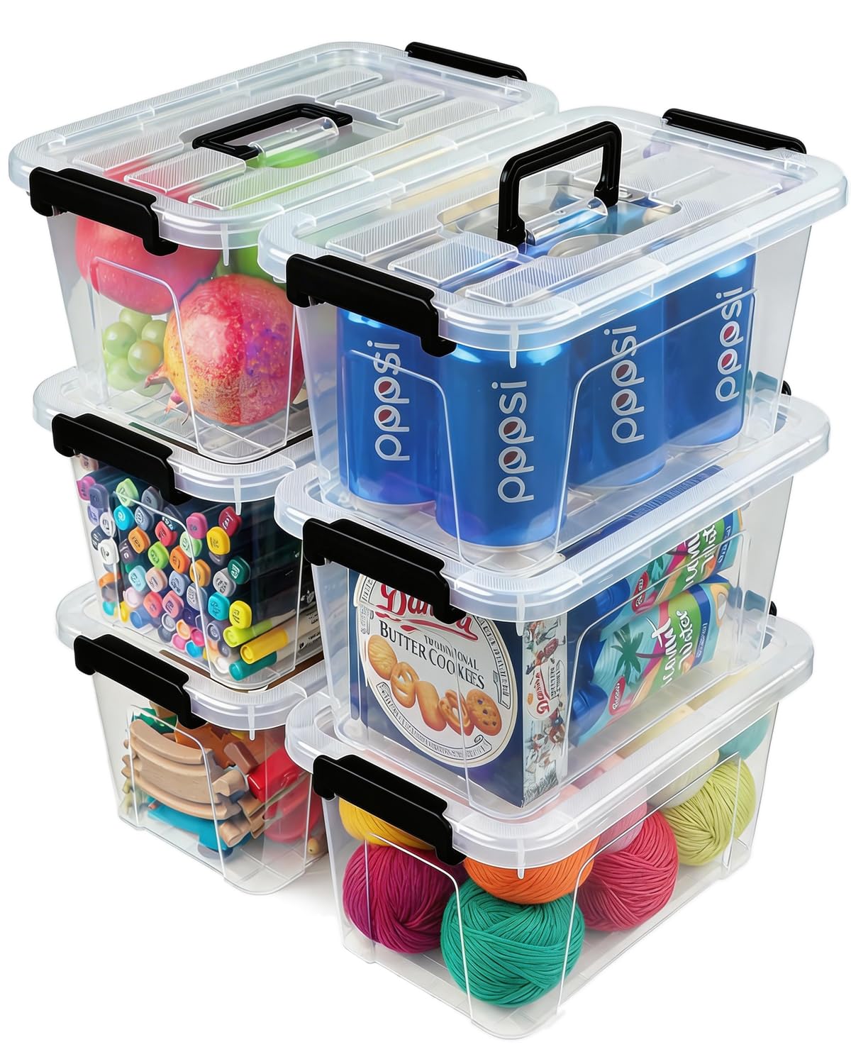 EOENVIVS plastic storage bins six-pack front view for pantry organization