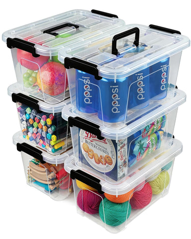 EOENVIVS plastic storage bins six-pack front view for pantry organization