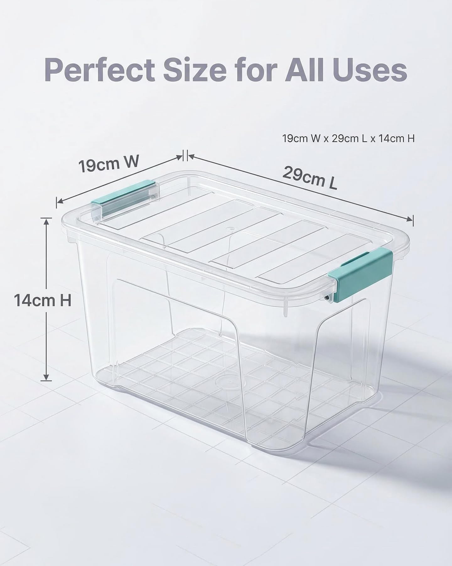 EOENVIVS secure buckle latch on storage bin keeps contents dust-free.
