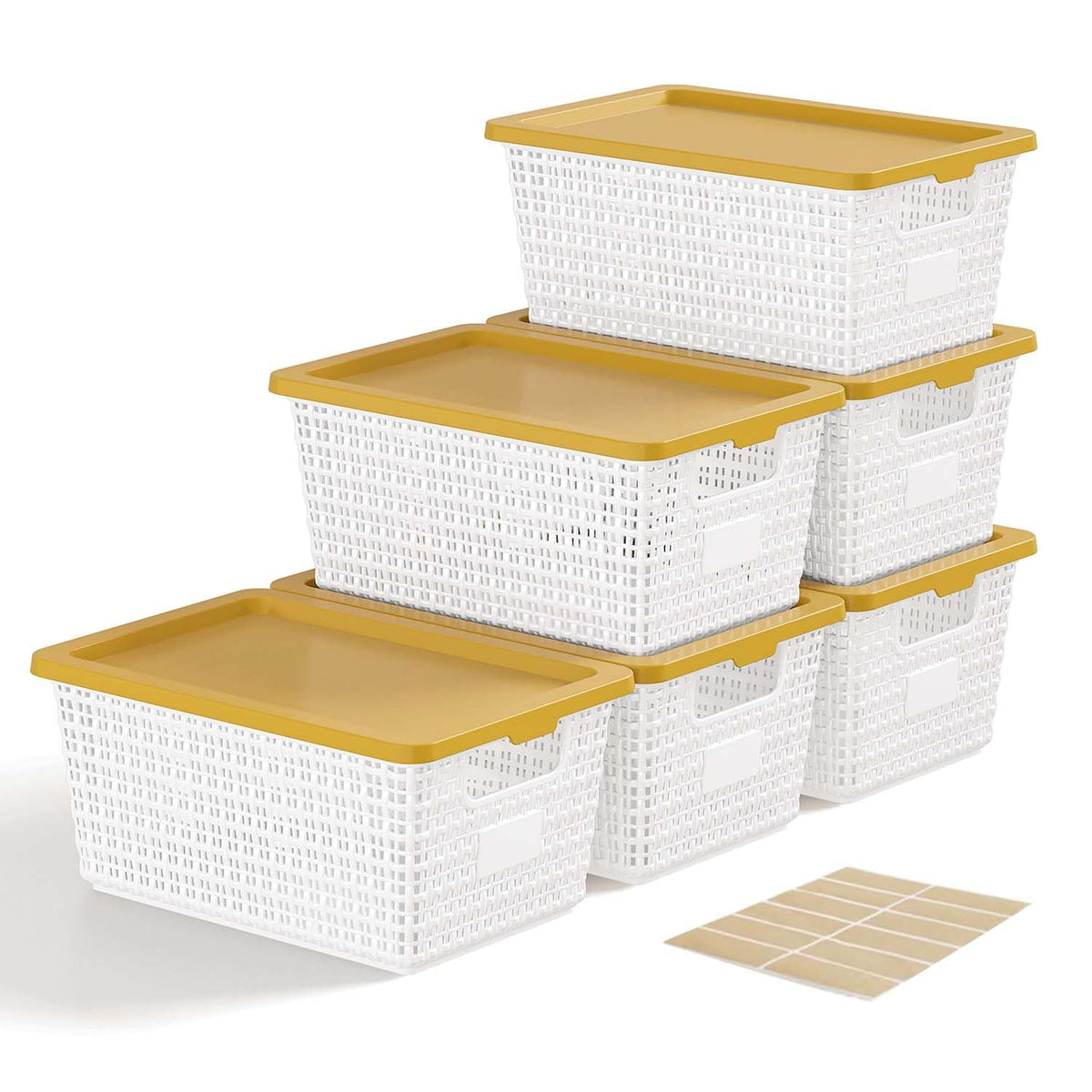 EOENVIVS storage bins with lids 6-pack on a shelf for organized small-space storage.