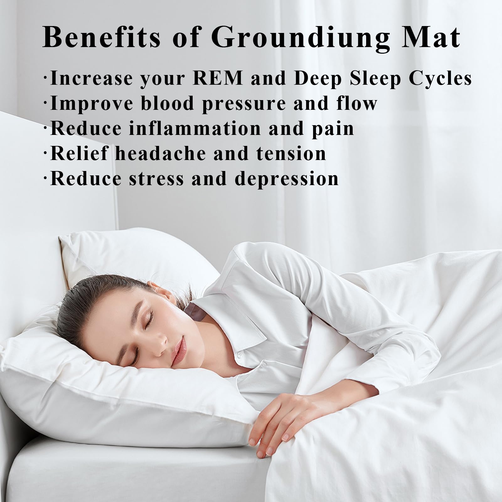 EOHELGRO grounding mat under sheets on bed for sleep ambiance.