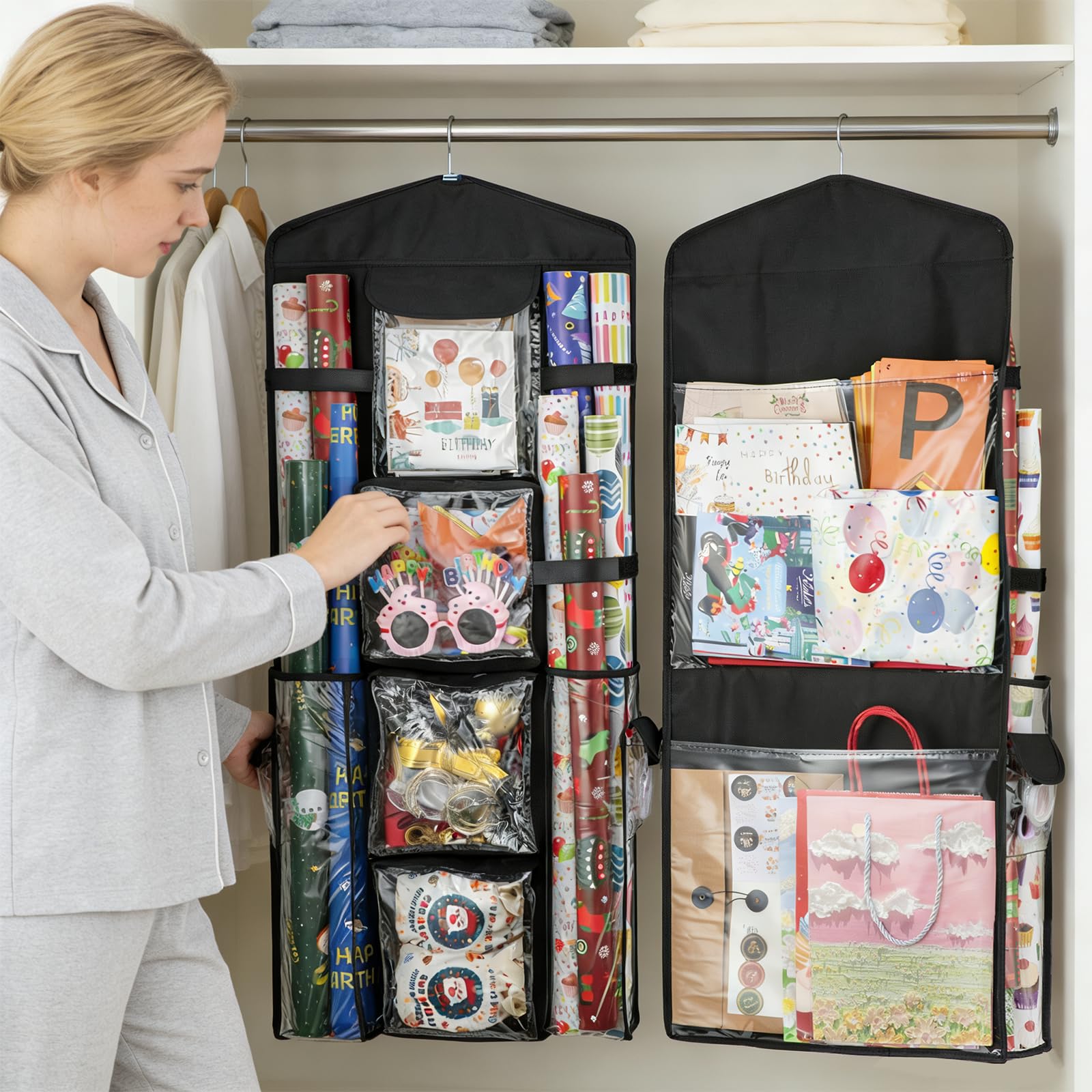 EOLIMEX wrapping paper organizer back pockets neatly store small items.