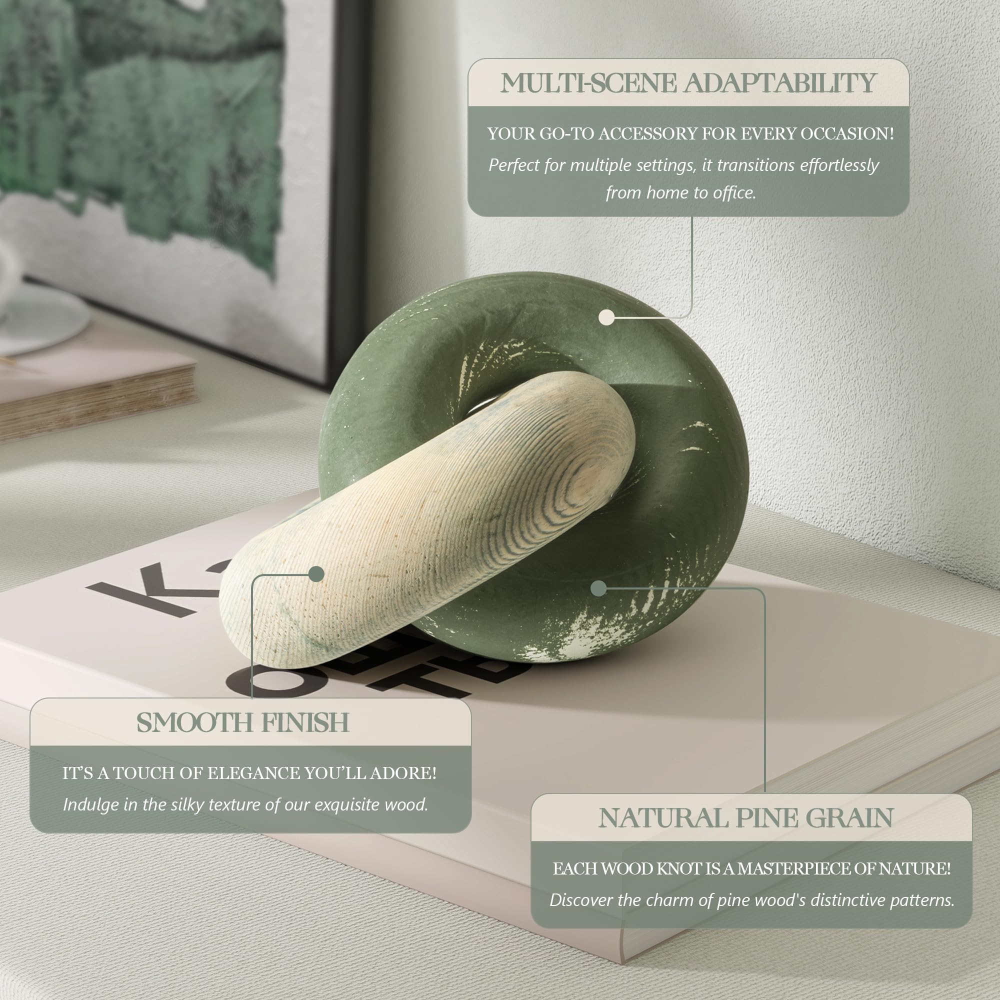 EOSAHR pine knot decor complements modern minimalism and rustic charm on shelves.