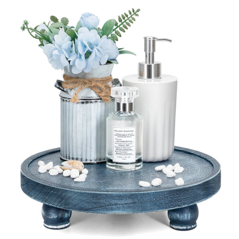 EOSAHR decorative display riser with blue wood round base for stylish organization