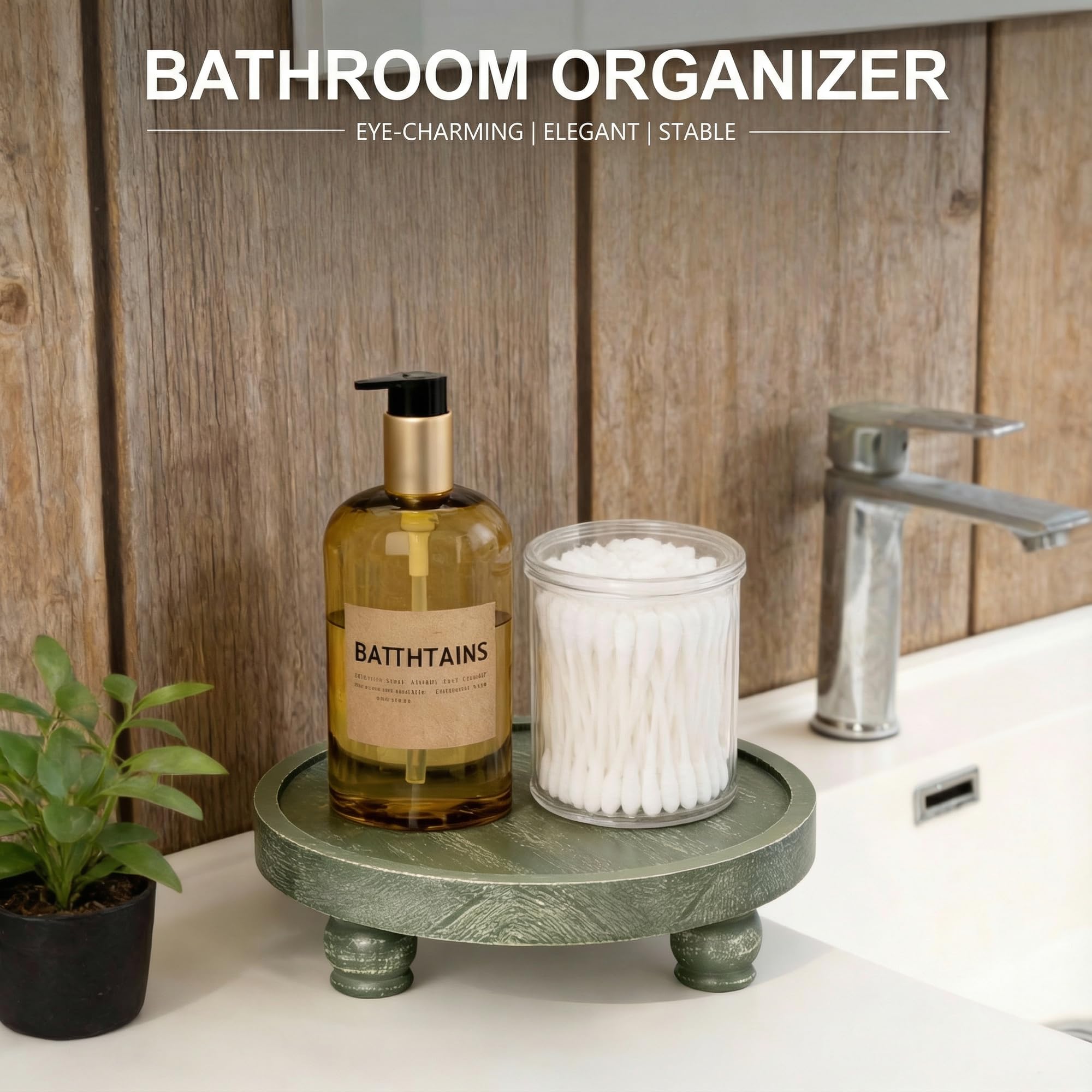 EOSAHR Pine wood riser with dish soap dispenser on sink.