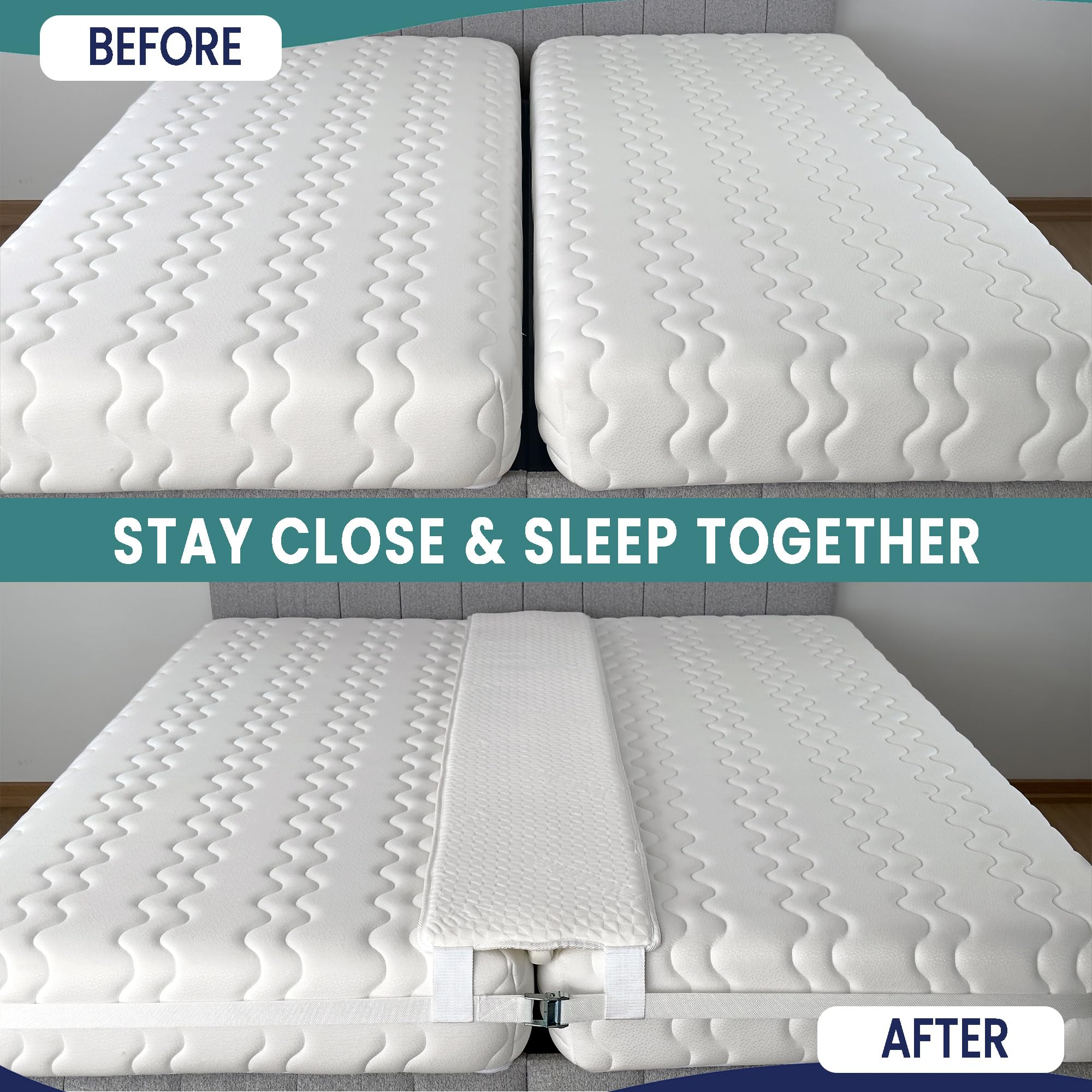 EPHEDORA heavy-duty buckle strap secures beds together through the night.