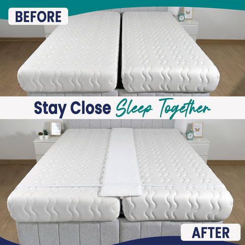 EPHEDORA split king gap filler with elastic straps securing mattresses