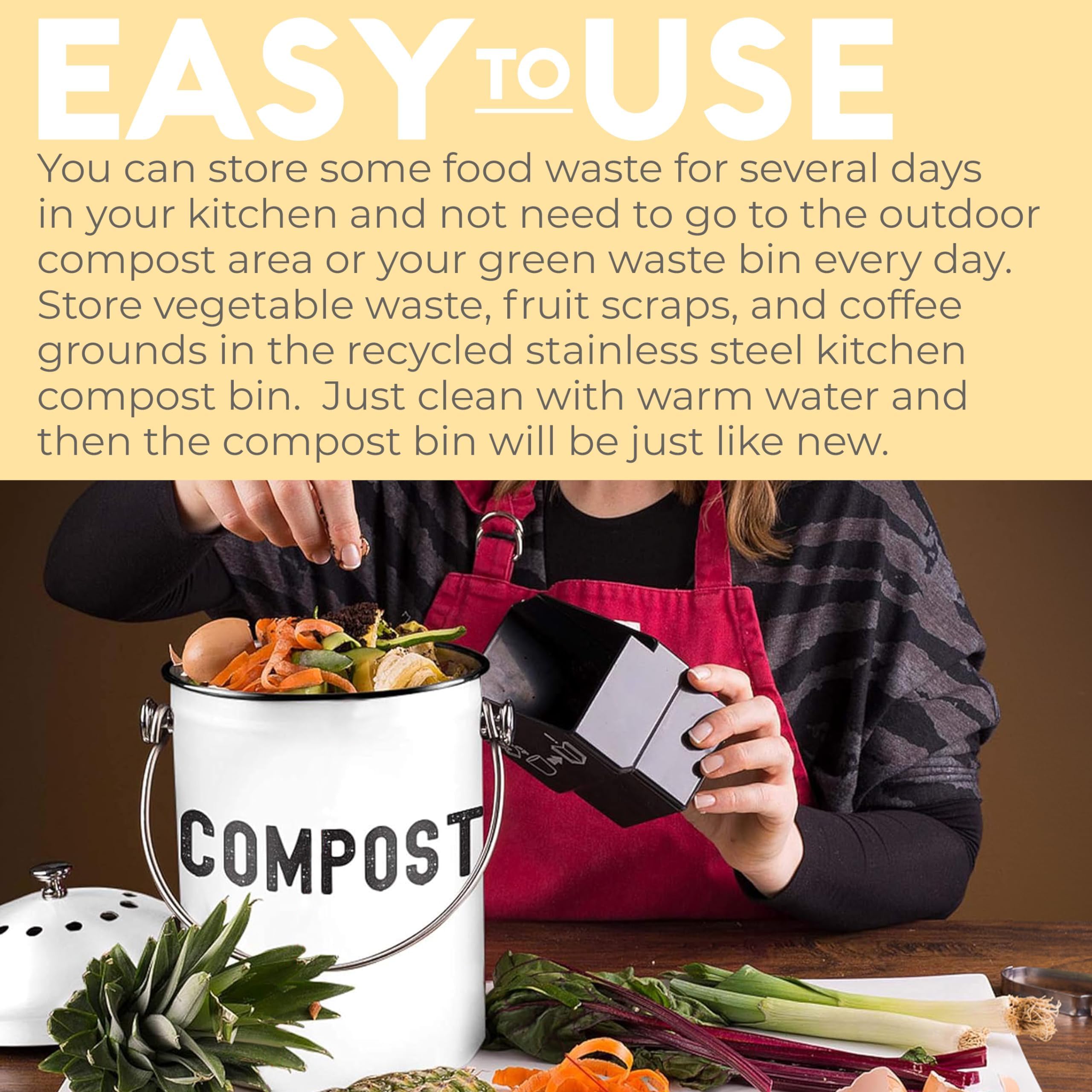 Epica kitchen use scenario shows practical, mess-free waste recycling option.