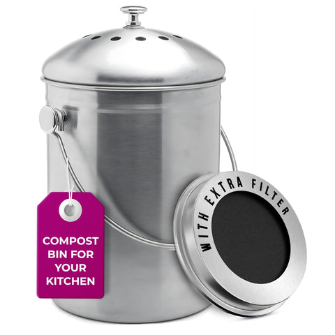 Epica countertop compost bin with lid for odor control in the kitchen.