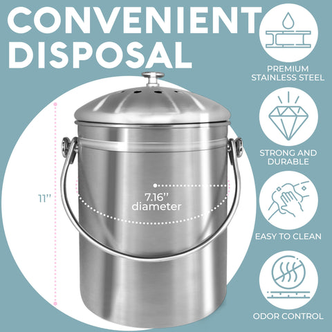 Epica stainless steel bin with charcoal filter reduces kitchen smells.