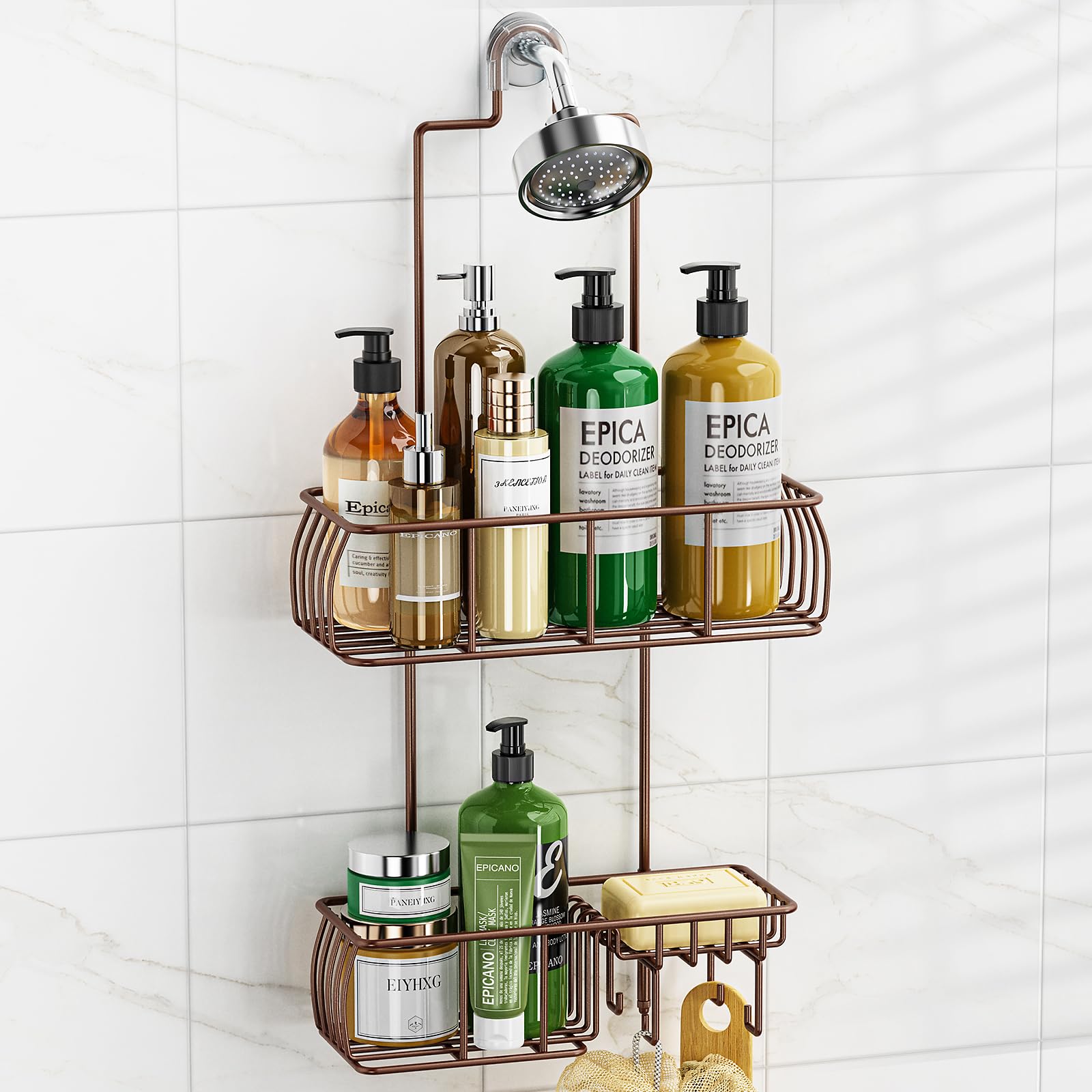 Epicano shower caddy anti-swing overhead for stable placement