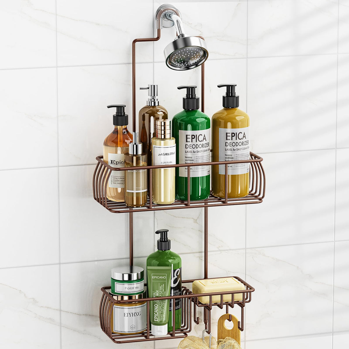 Epicano shower caddy anti-swing overhead for stable placement