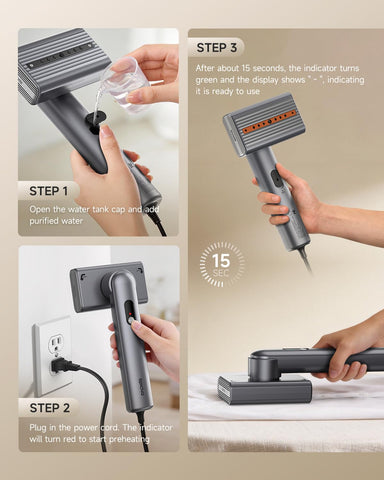 EPICKA dual voltage steamer with travel pouch.