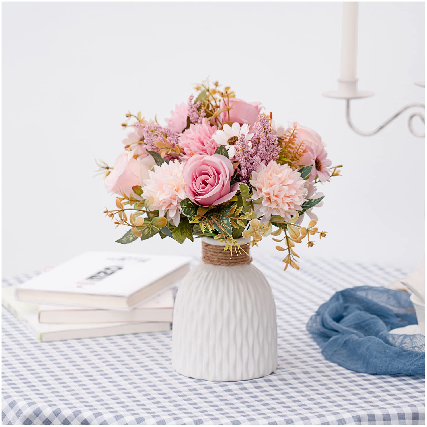 Epicpetal pink fake flowers on an office desk for color