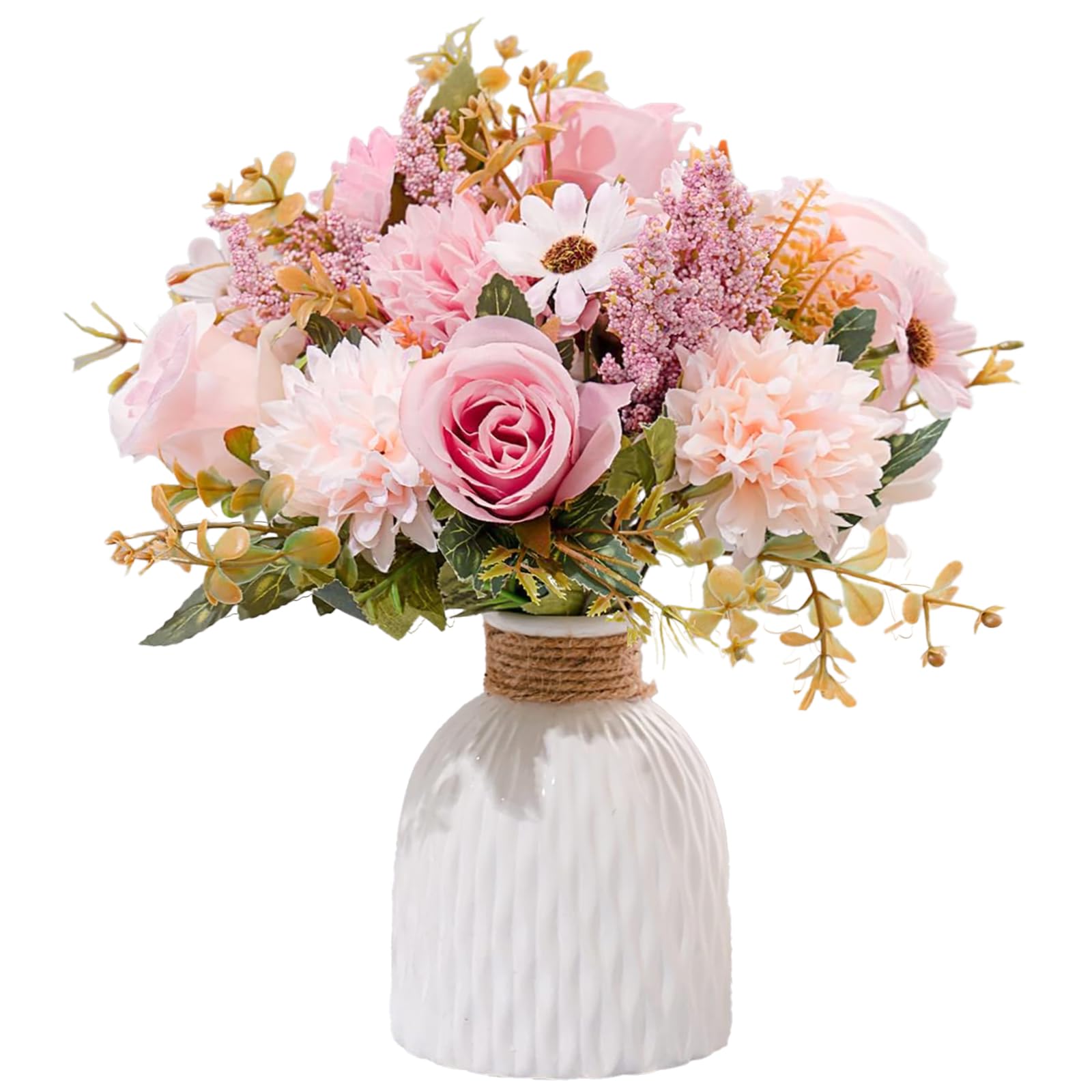 Epicpetal pink fake flowers in vase on dining table for elegant décor