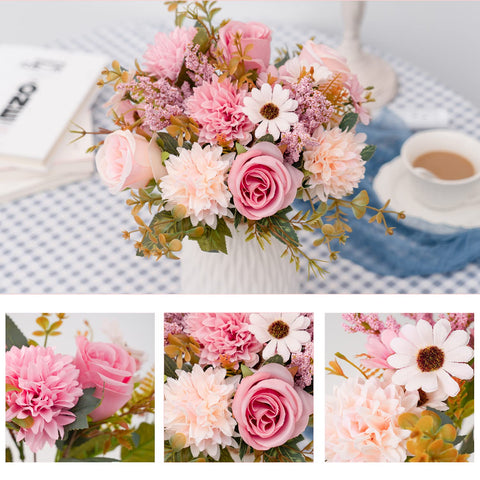 Epicpetal pink fake flowers in white pot for modern home styling