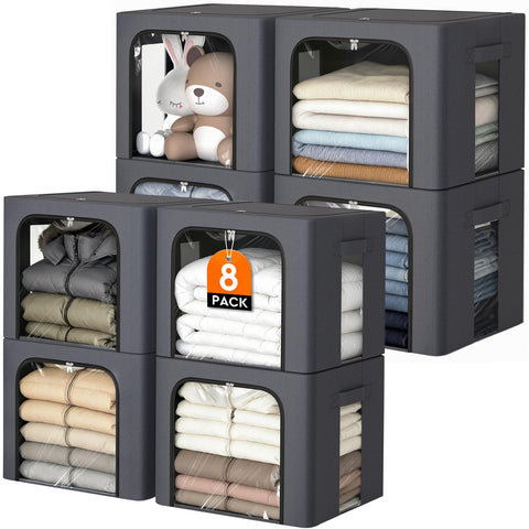 EpicTotes 8-pack storage bin with metal frame keeps shape for stable stacking.