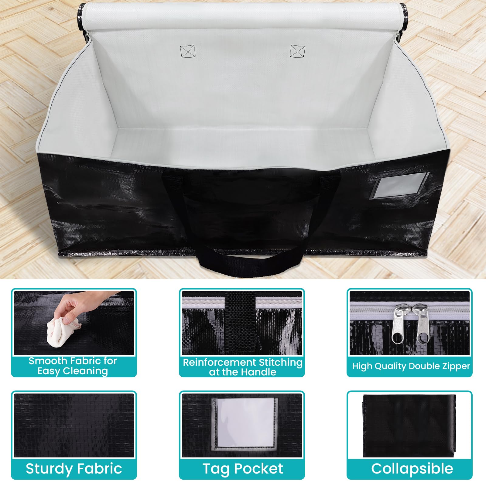 EpicTotes moving bag with a full top opening and dual zipper for easy access.