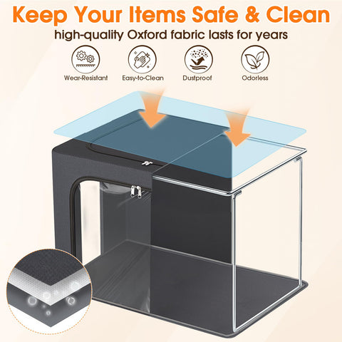 EpicTotes gray storage bin filled with blankets shows versatile organization.