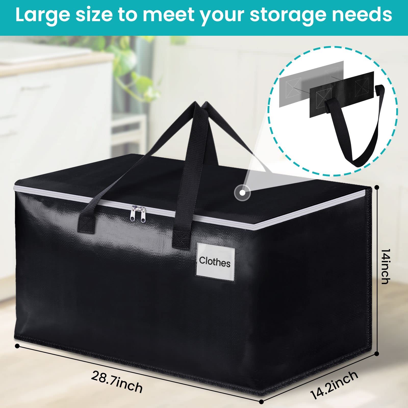 EpicTotes moving bag with reinforced carrying handles for safe lifting.