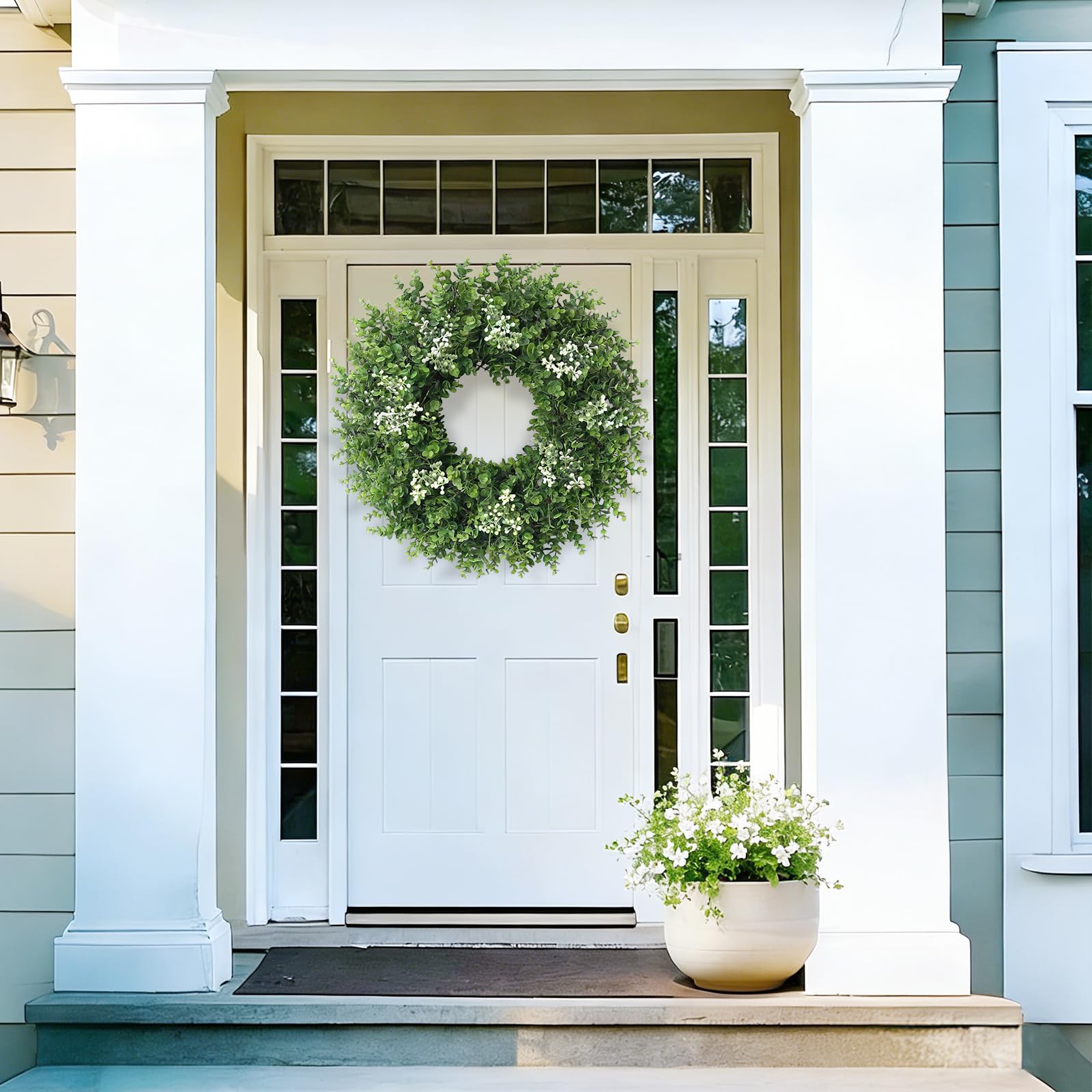 Eqanro boxwood wreath in farmhouse style complements rustic interiors