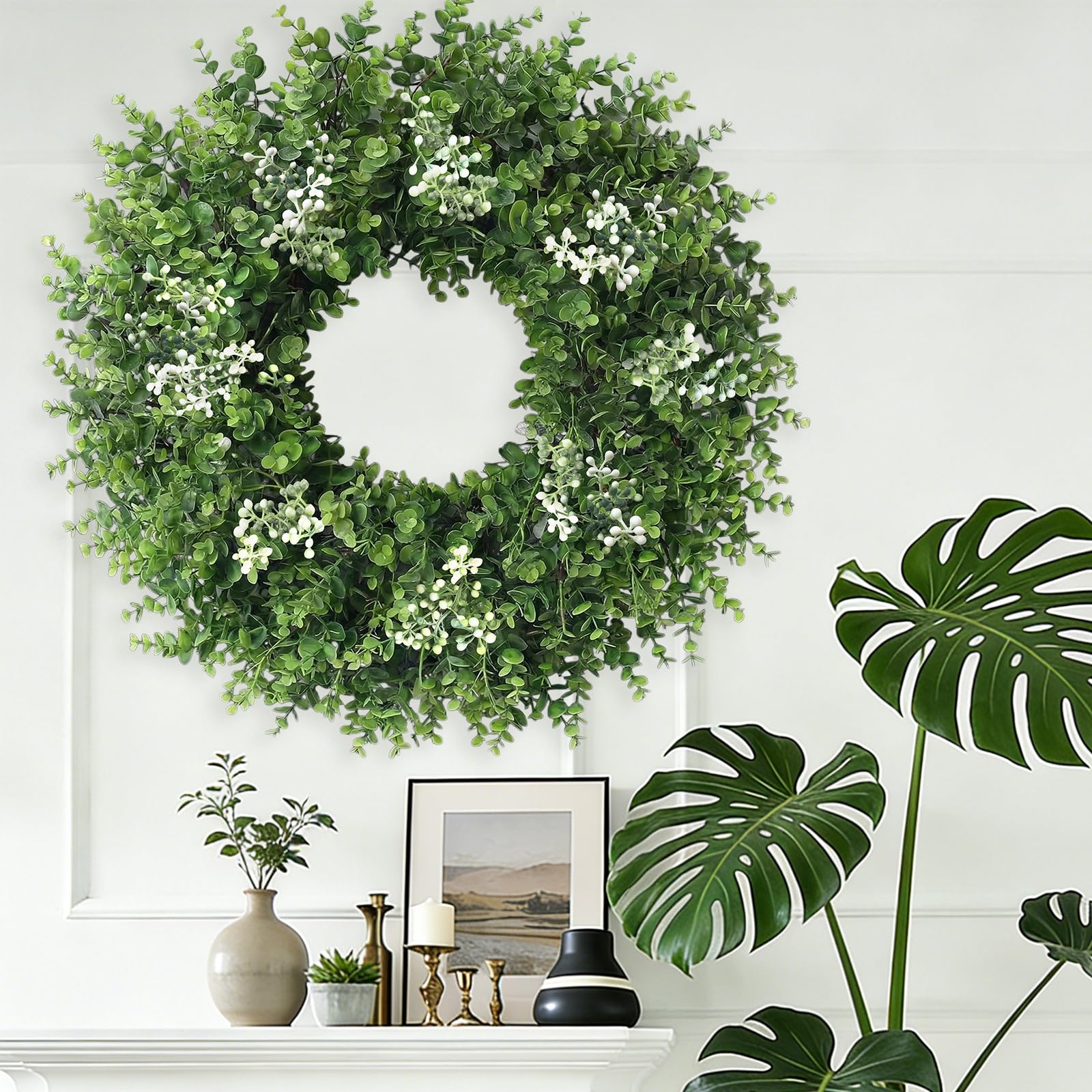 Eqanro boxwood wreath suitable for year-round decor on walls or doors