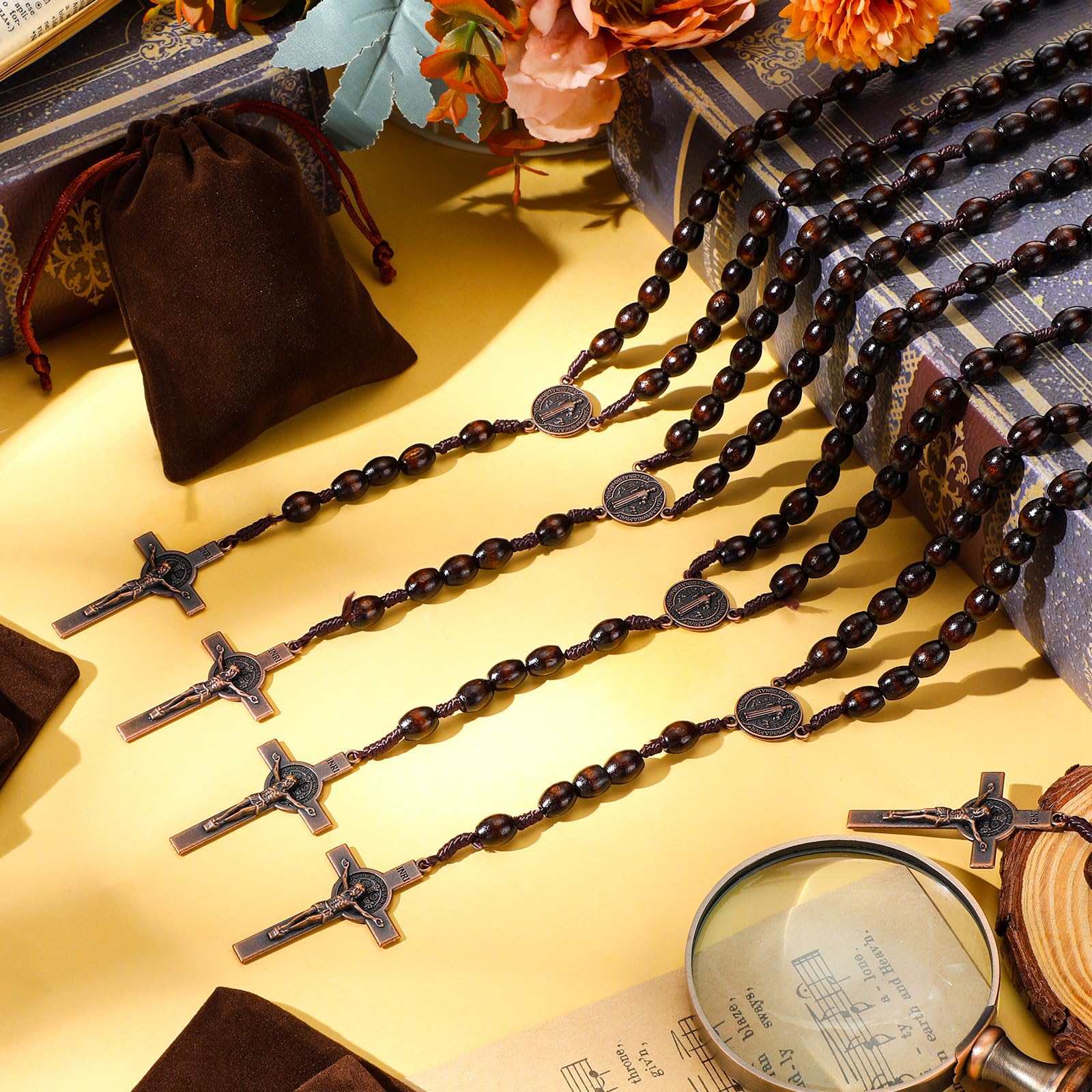 Equsion rosaries displayed for group evangelization and shared faith.