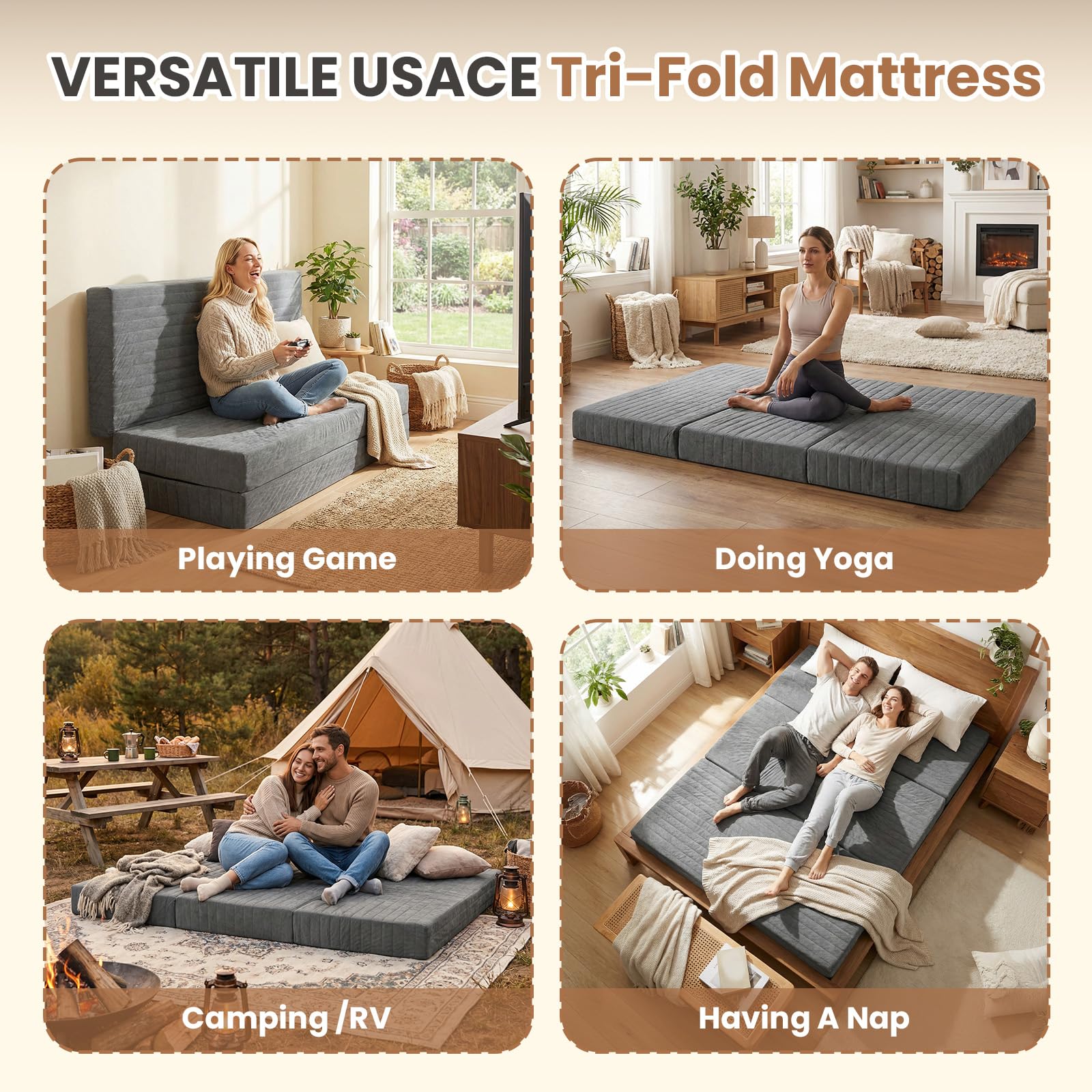 Erament mattress with handles and non-slip base stays in place.