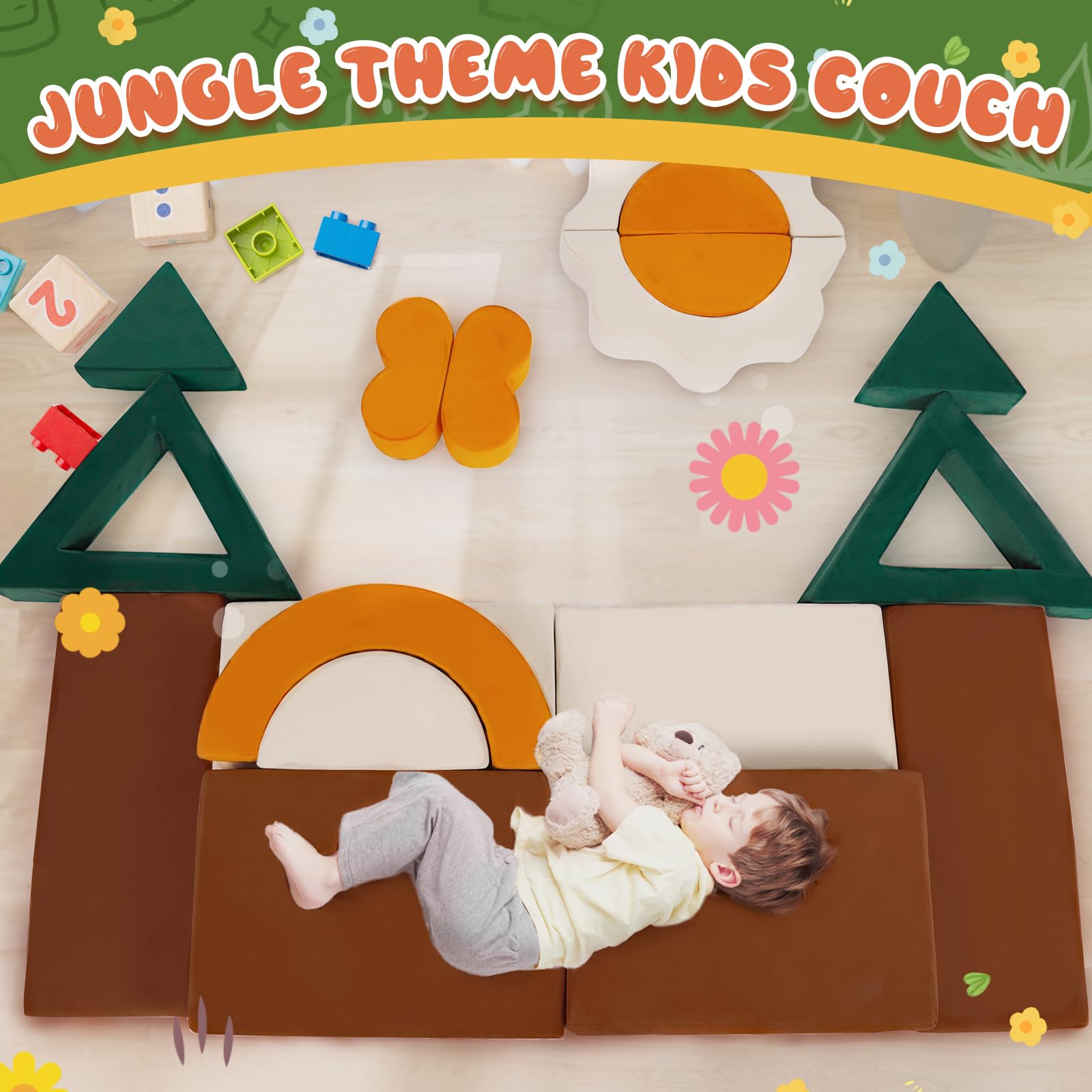 Erament toddler sofa bed transform showing versatile seating to sleeping