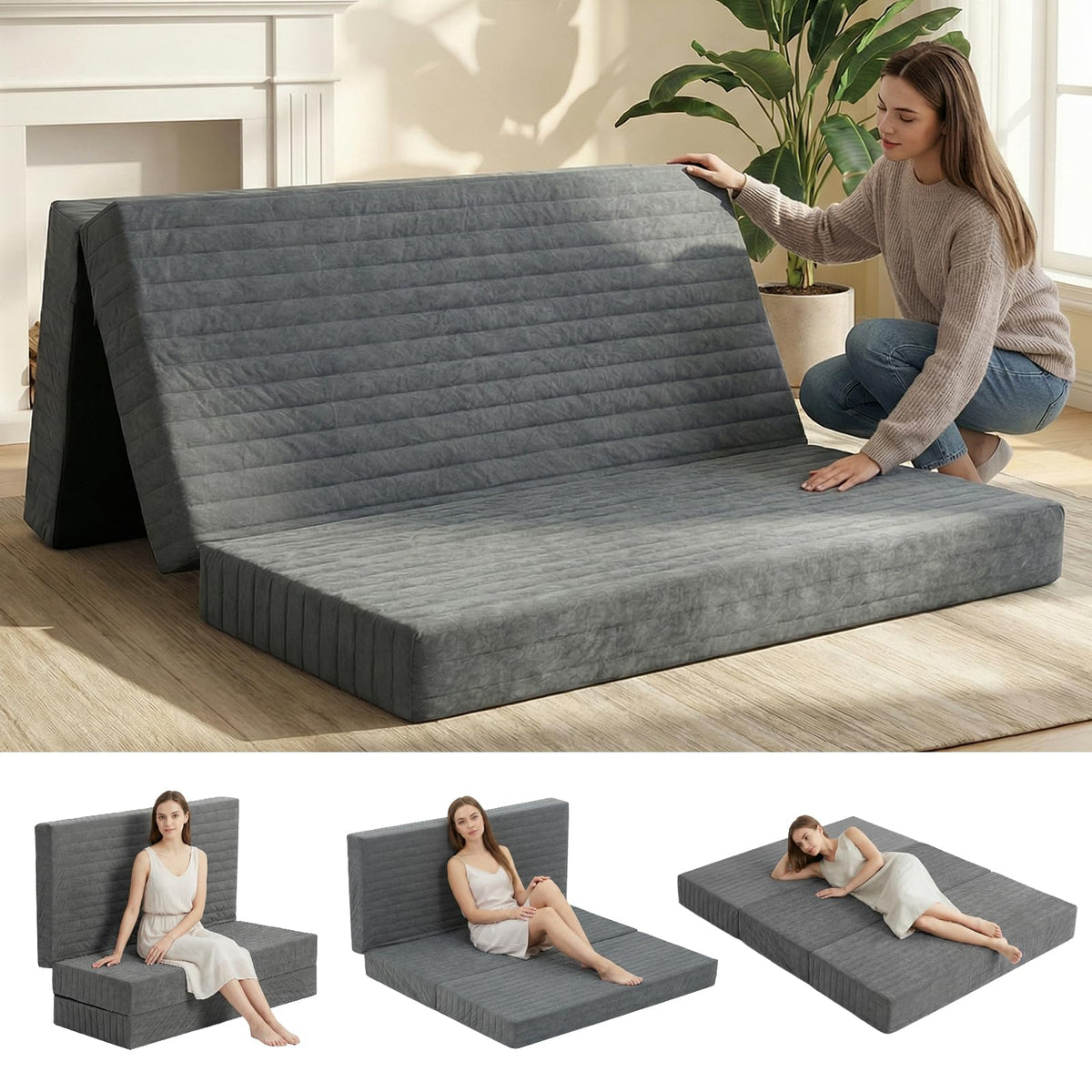 Erament 6-Inch Tri-Fold Mattress; portable full-size comfort with easy storage.