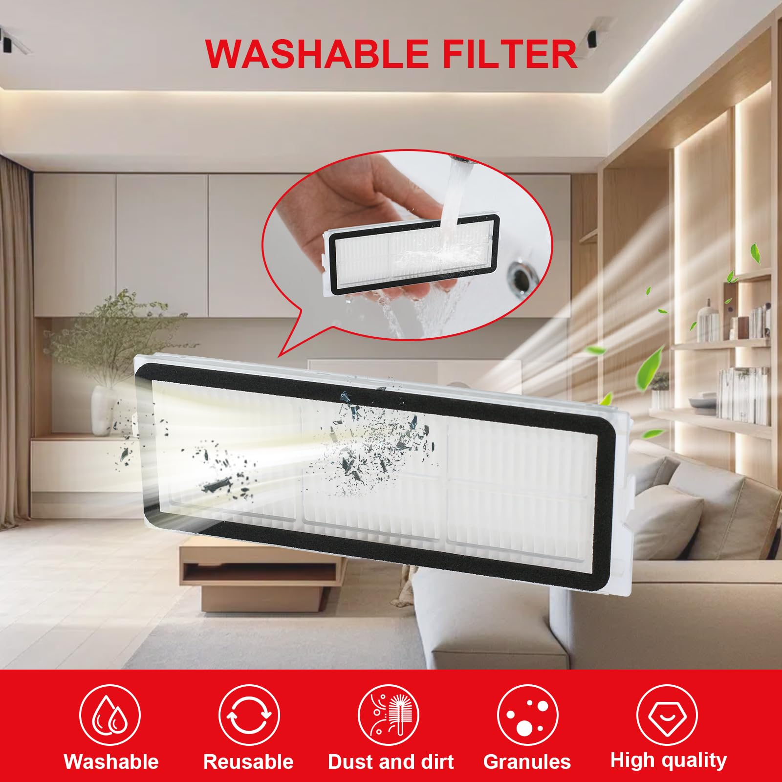 ERAVSOW Qrevo washable filter maintains strong suction and easy replacement.