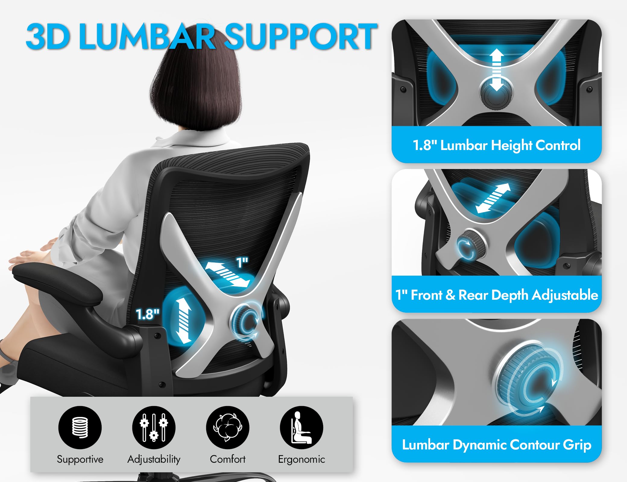 Ergalithic chair wheels roll smoothly with 360-degree swivel for easy mobility.
