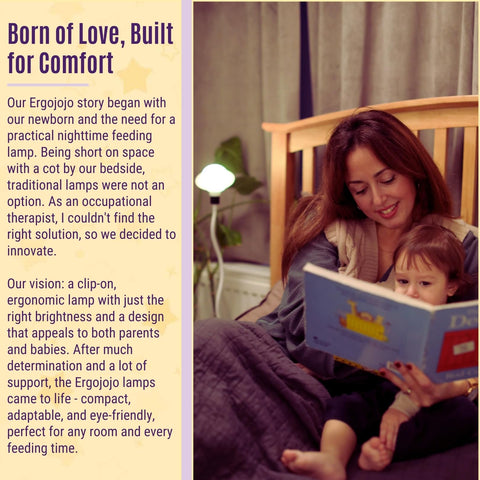 Ergojojo Saturn clip-on lamp supports nursing with a gentle glow.