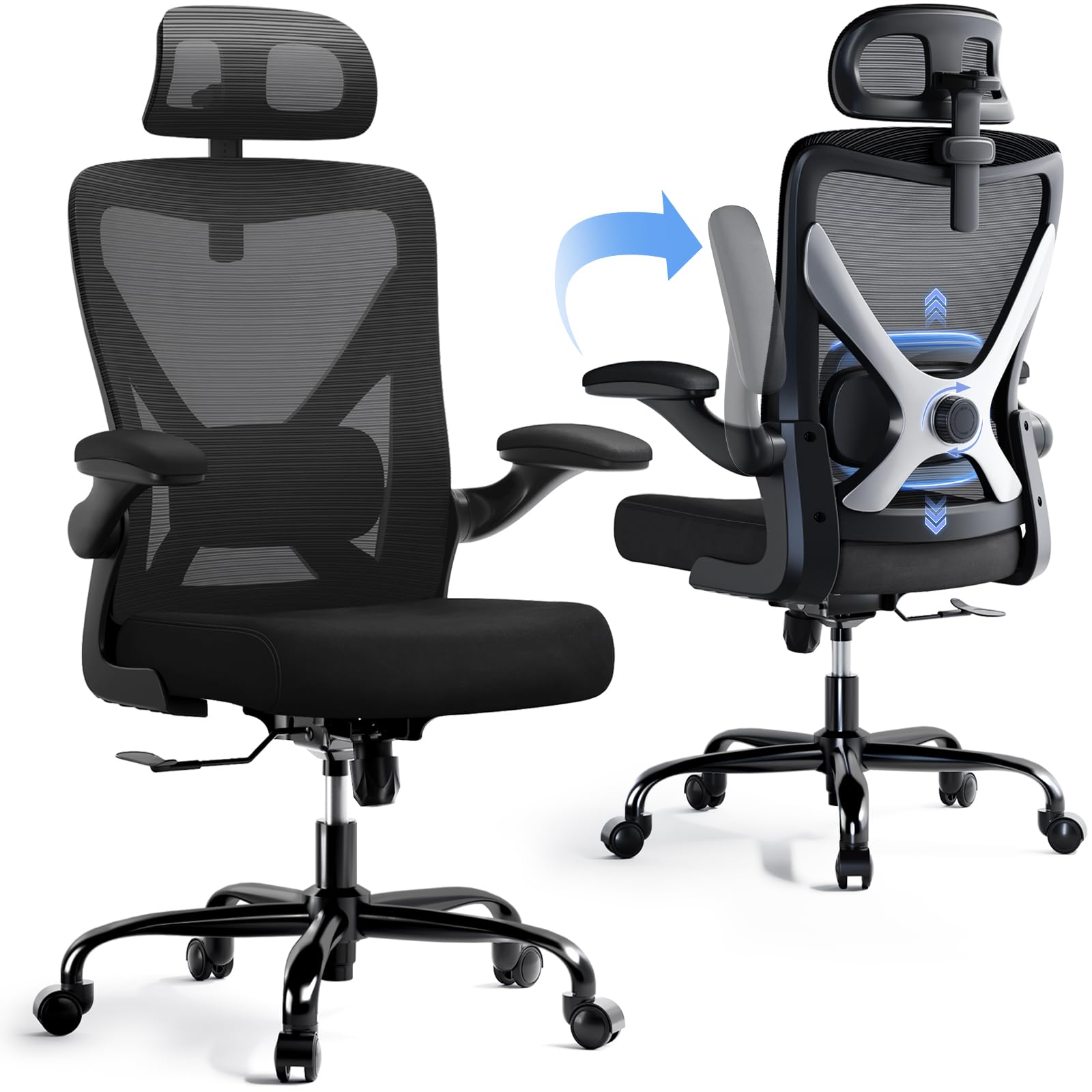 Ergalithic chair breathable-mesh back promotes airflow.