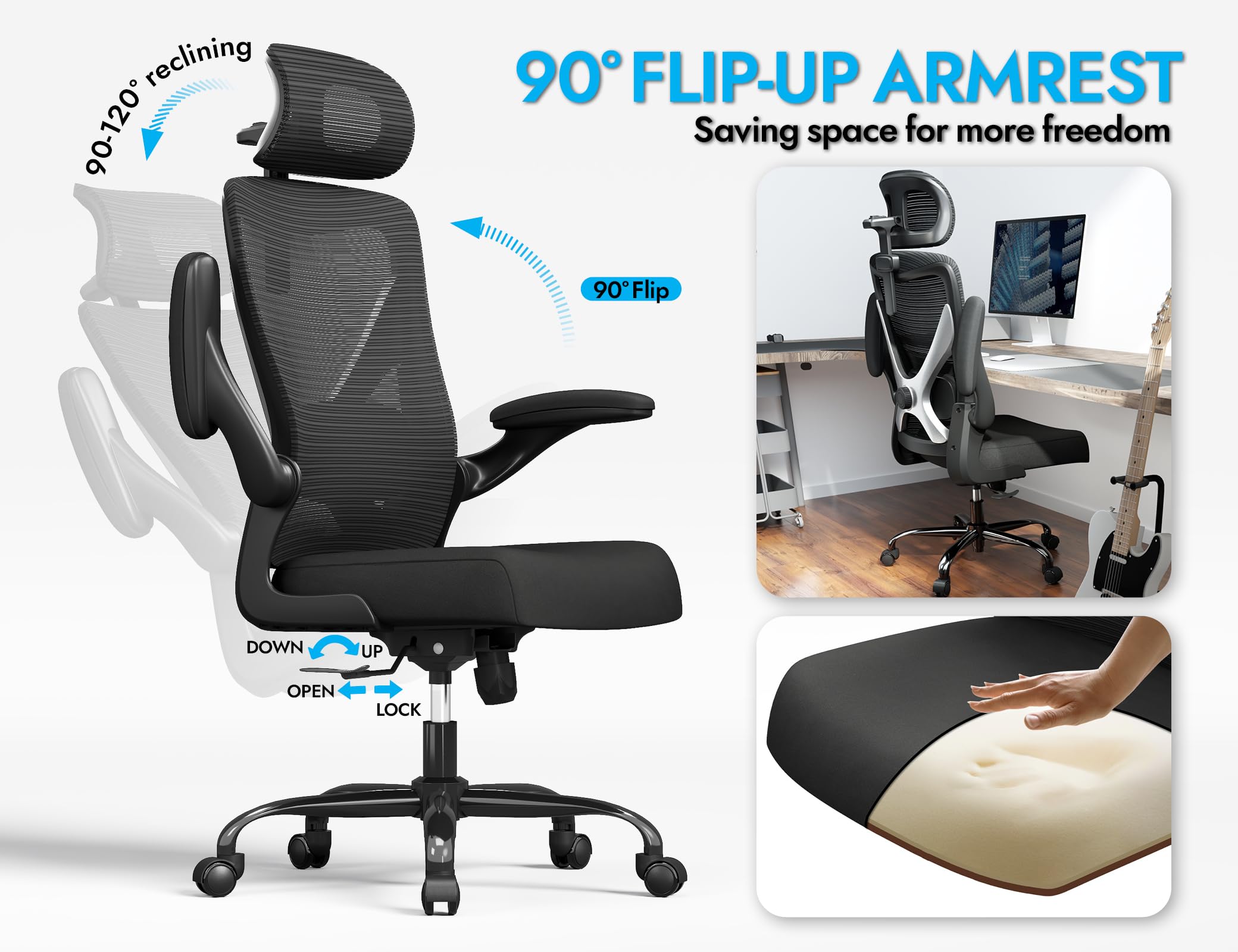 Ergalithic chair 330-lb capacity supports daily use.
