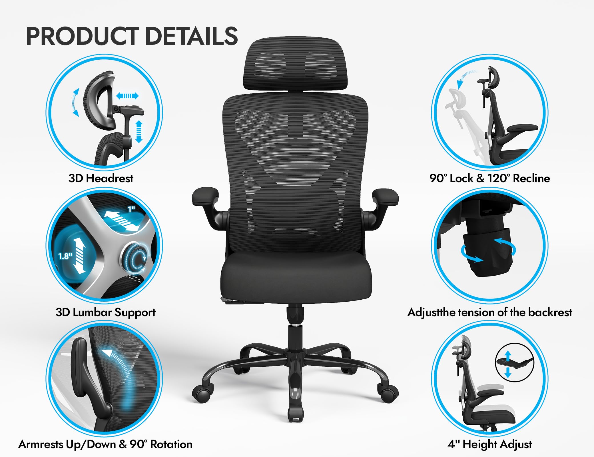 Ergalithic chair thick-cushion seat delivers plush comfort.