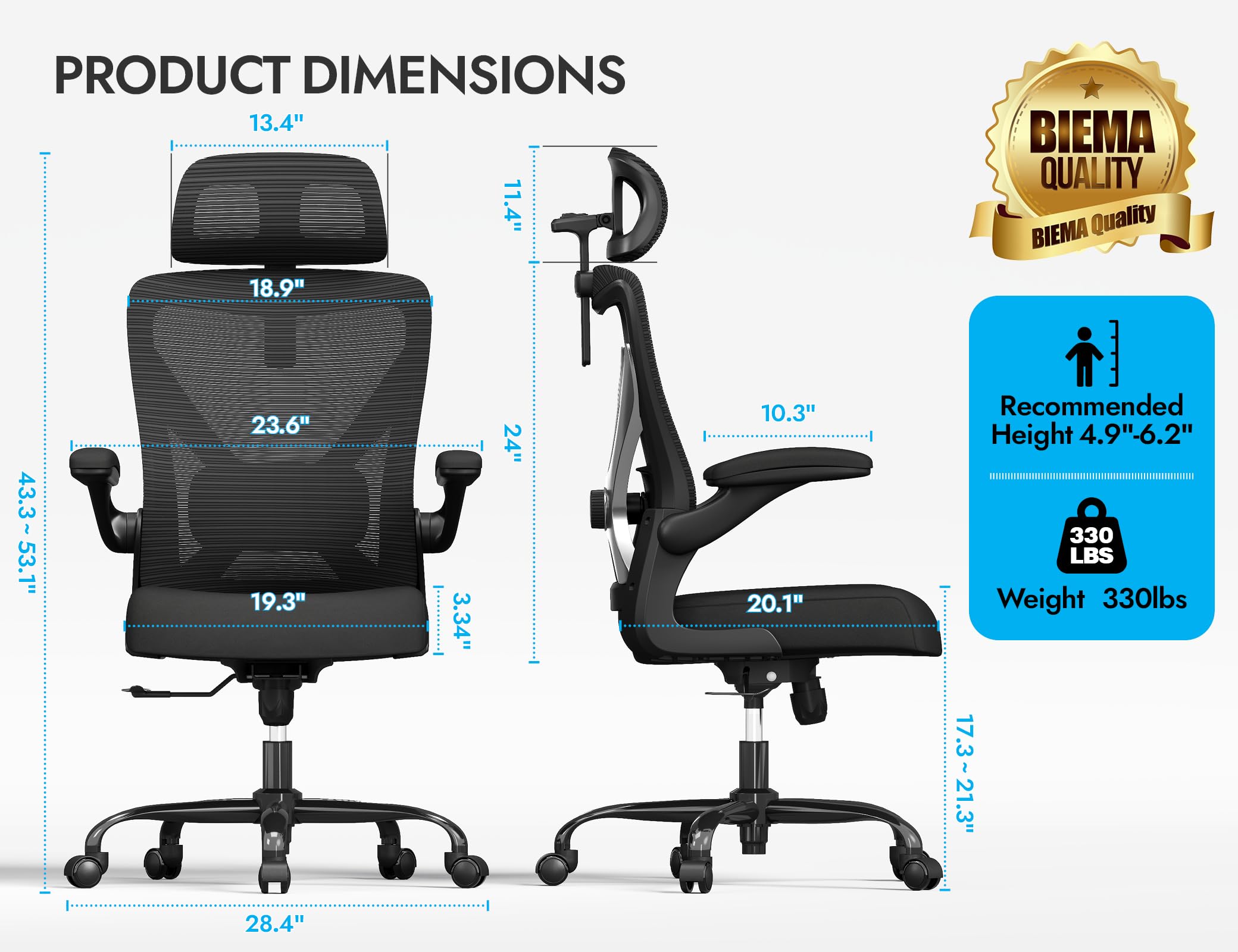 Ergalithic chair 360-swivel design enables effortless movement.