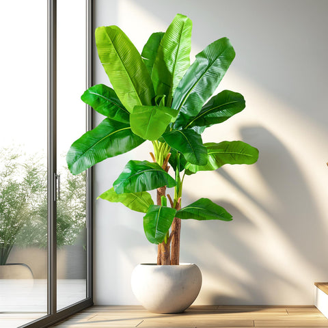 Tall Erimda artificial banana tree adds bold greenery to patios