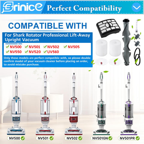 Erinice pre-motor foam and felt filters for NV500-series capture particles efficiently.