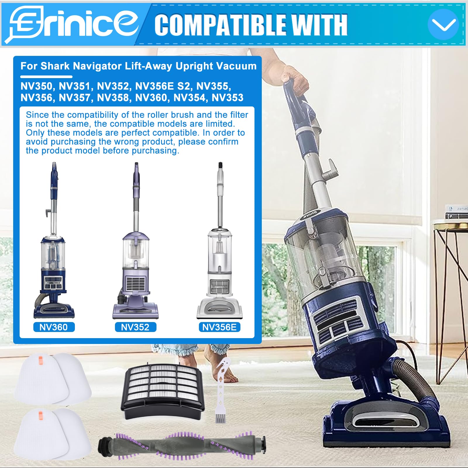 Erinice pre-motor foam filter for NV356 maintains efficient suction and quick cleaning.